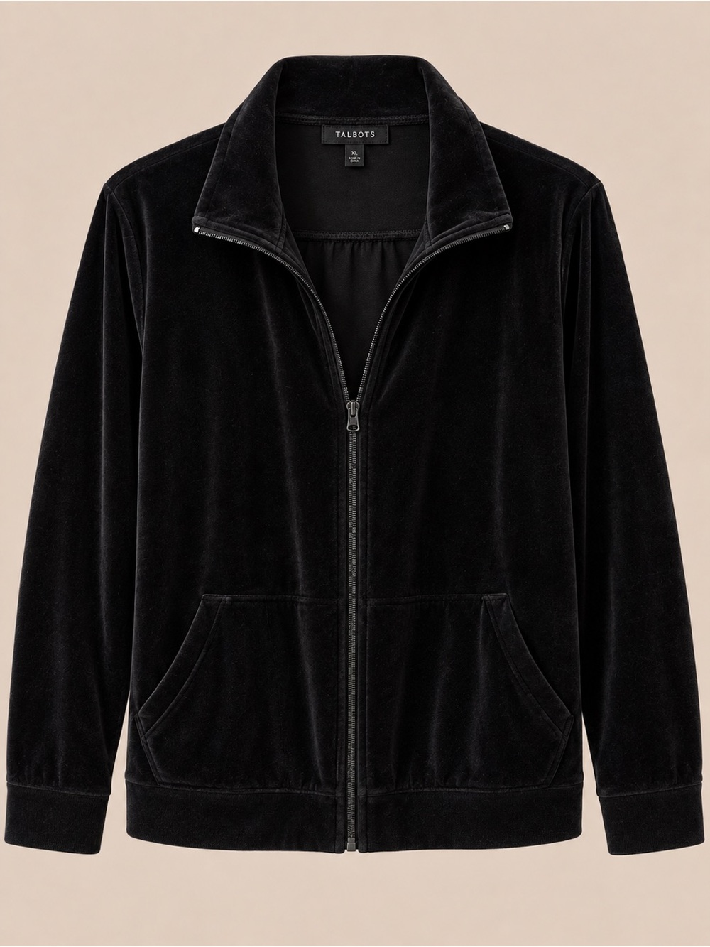 Talbots Black Velvet Zip-Front Shirt Jacket